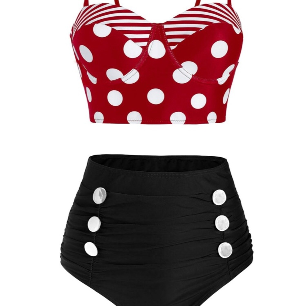 Polka Dot High Waist Tankini -XXL, but read desc.